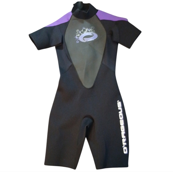 O'RAGEOUS Black and Purple Short Wetsuit Zip-Up Neoprene Shortie Size 12 3MM - Picture 1 of 10